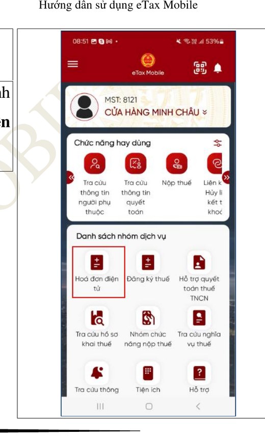 M&agrave;n h&igrave;nh chức năng c&oacute; bổ sung H&oacute;a đơn điện tử