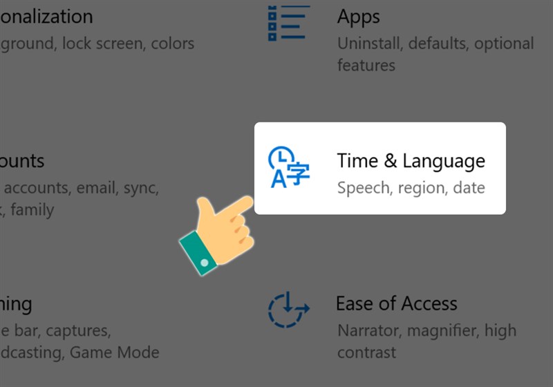 Chọn Time & Language