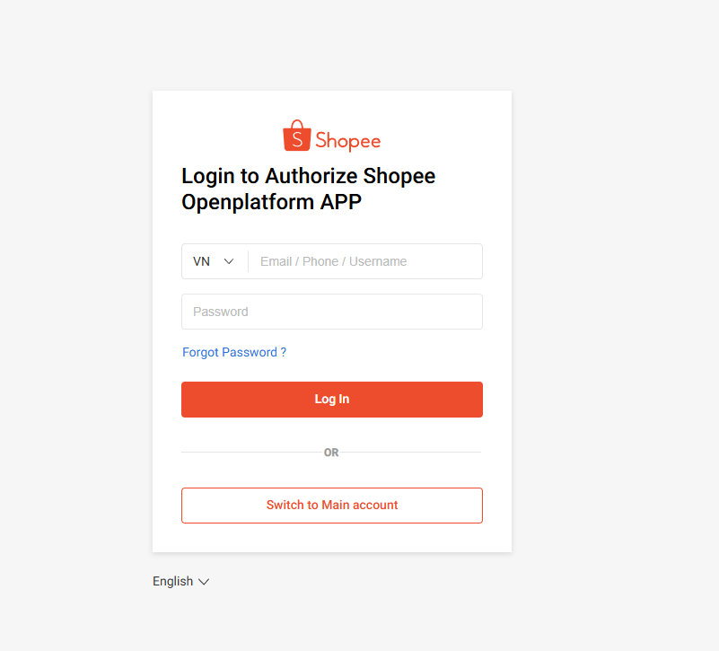 Trang đăng nhập v&agrave; ủy quyền Shopee