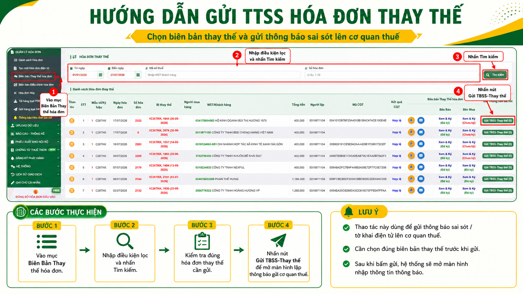 Chọn bi&ecirc;n bản thay thế v&agrave; mở chức năng Gửi TTSS-Thay thế.