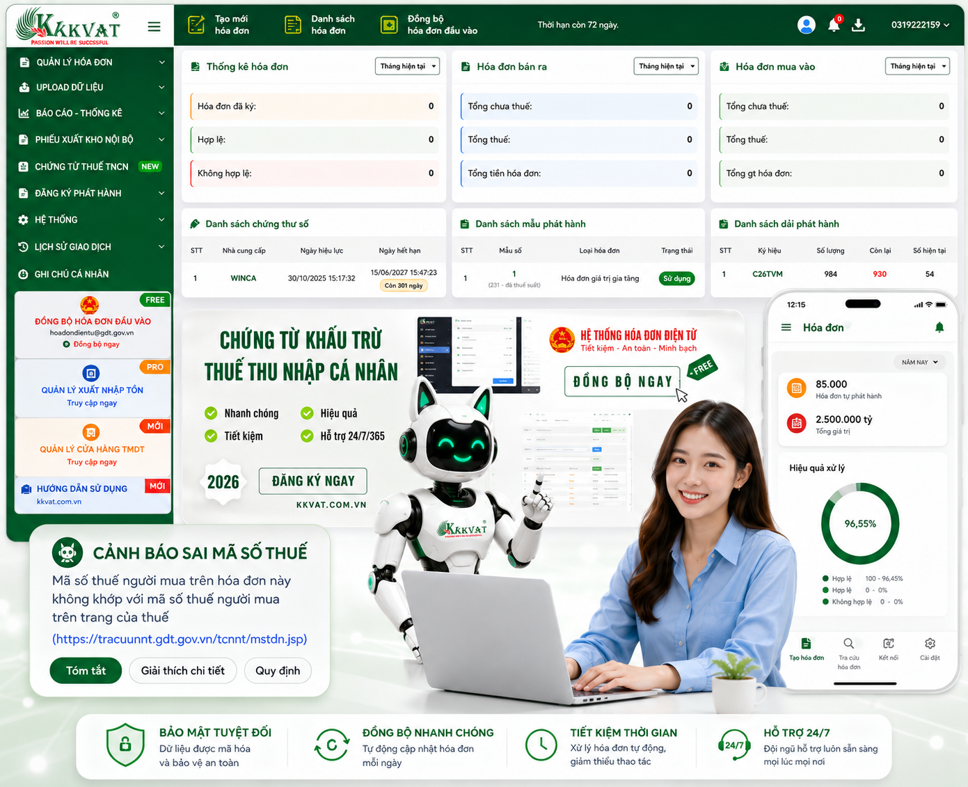 Giao diện phần mềm hóa đơn điện tử KKVAT