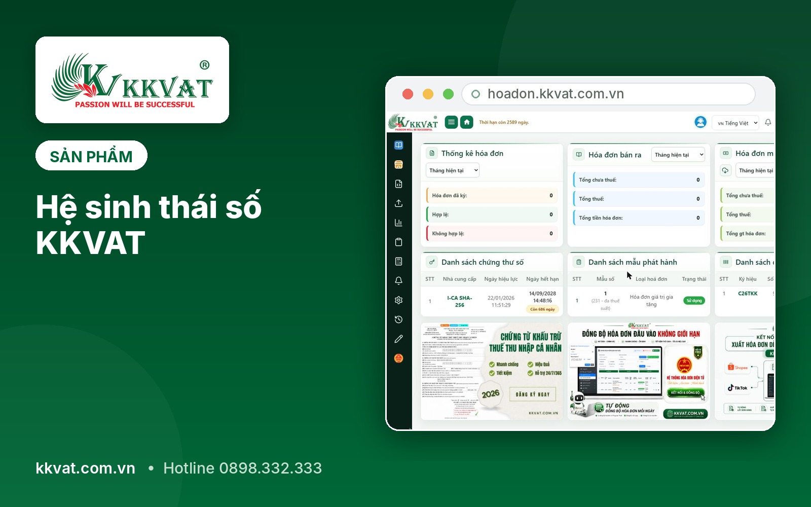 Một tài khoản KKVAT thay cho 6 phần mềm rời rạc: hệ sinh thái hóa đơn điện tử, hóa đơn đầu vào, chữ ký số, hợp đồng, TNCN, BHXH