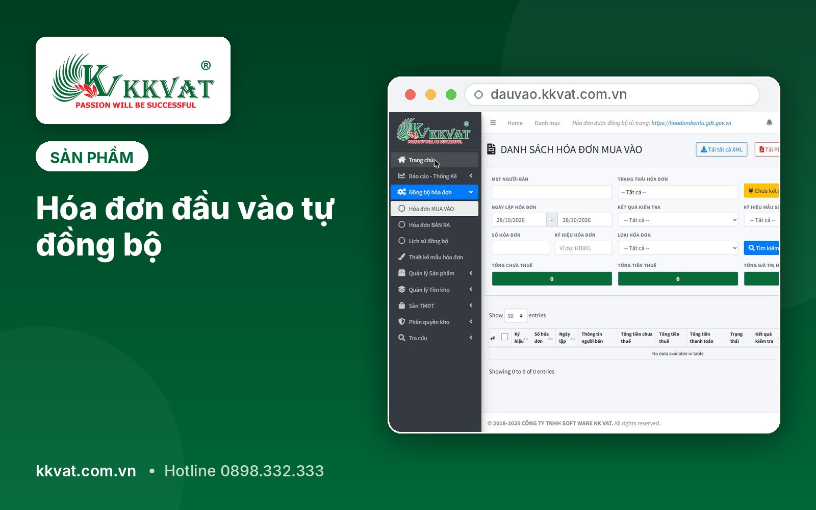 KKVAT-INPUT INVOICE: hóa đơn đầu vào tự đồng bộ từ Tổng cục Thuế mỗi đêm, cảnh báo rủi ro – miễn phí cho khách hàng KKVAT